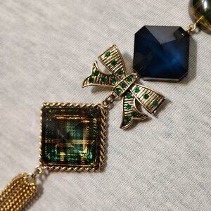 Vintage Betsey Johnson Long Chain Tassle, Flocked Flower & Lucite Necklace Trend